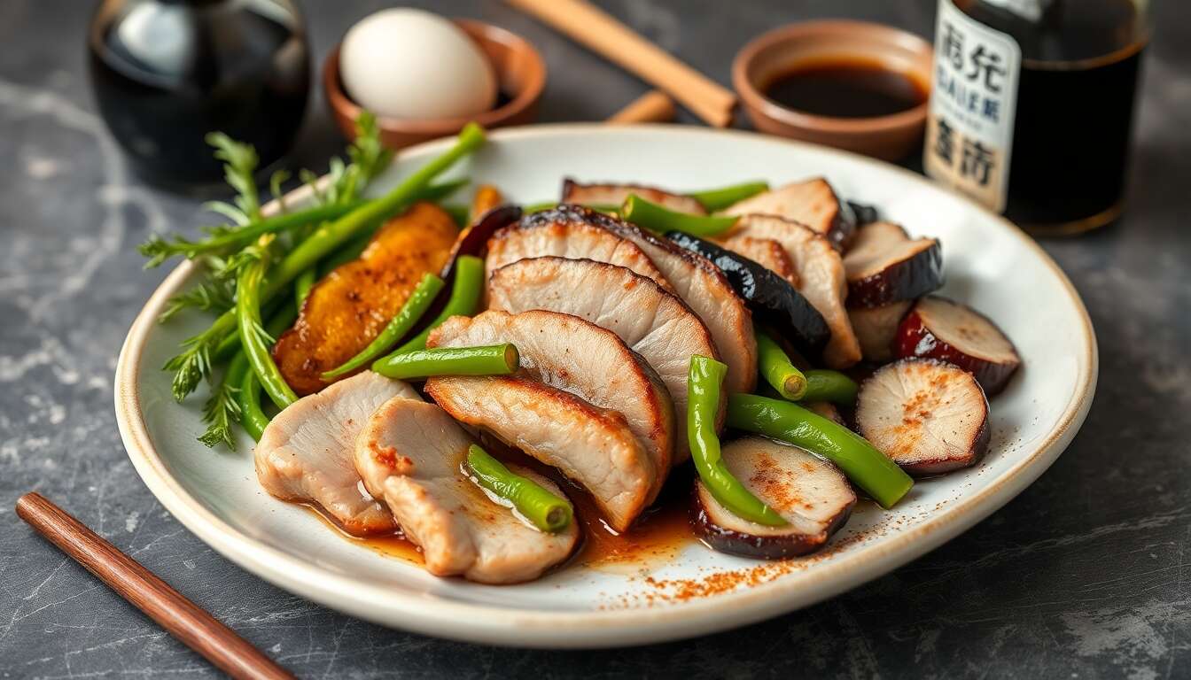 Sauté de porc aux aubergines et poivrons verts : recette sauce miso piquante