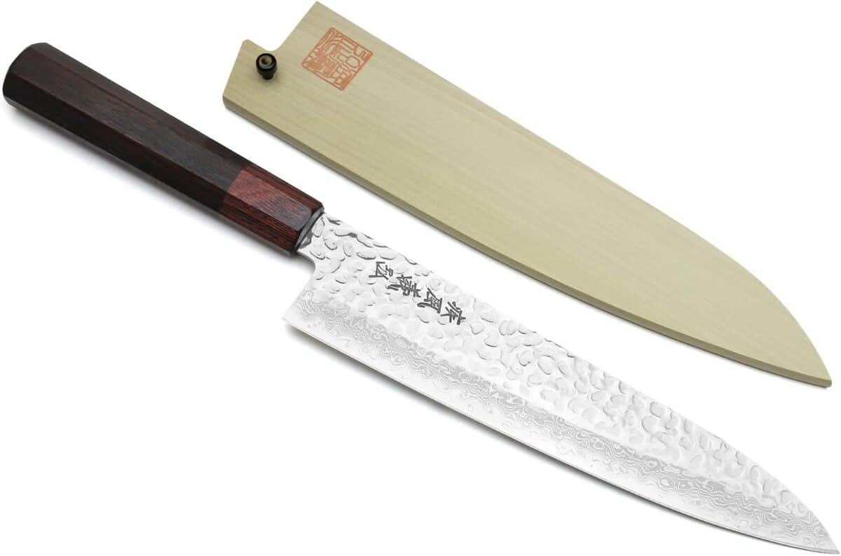 Test du couteau de chef japonais Damas Gyuto 46 couches