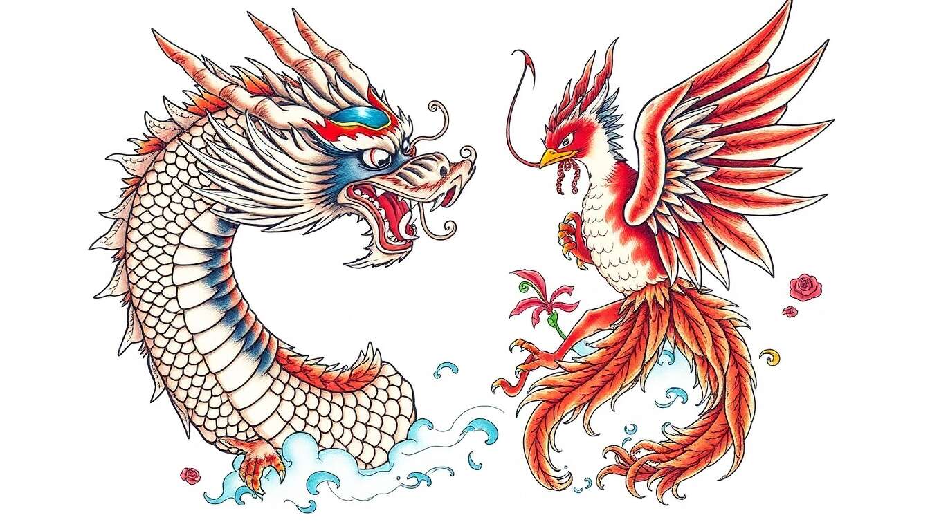 Tatouage de dragon et ph&eacute;nix : symboles de puissance et de renaissance