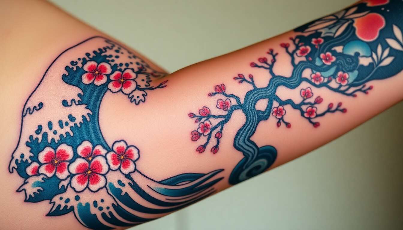La place de la nature dans le tatouage japonais : vagues, fleurs et arbres