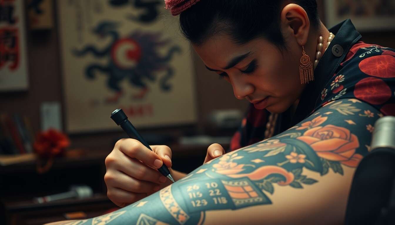 Personnages traditionnels dans le tatouage japonais : geisha et samoura&iuml;