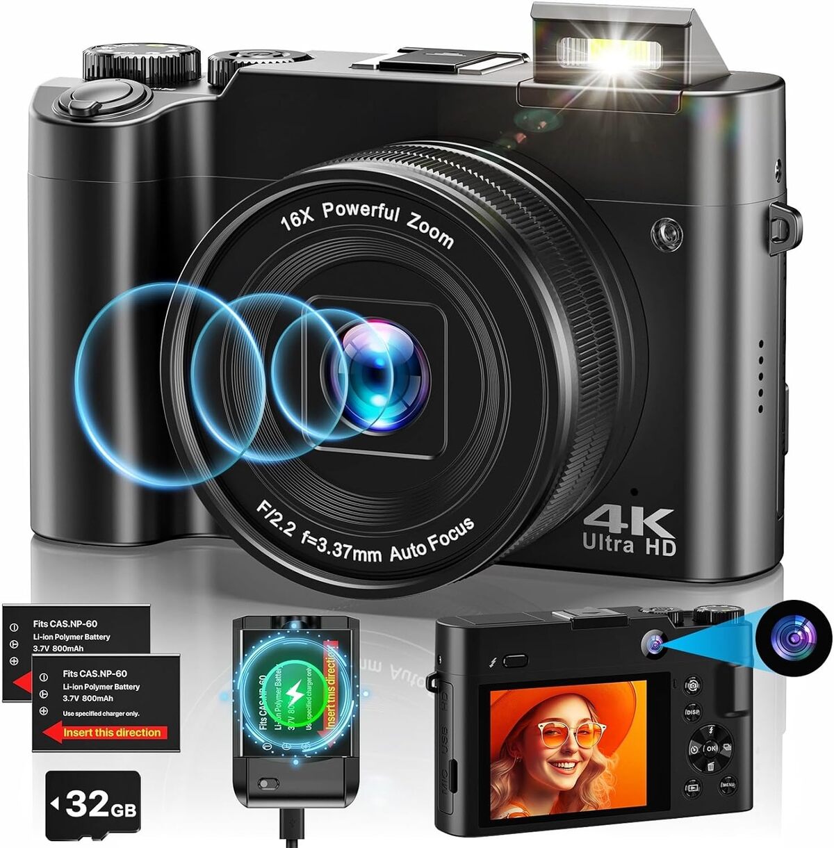Test de l'appareil photo numérique compact 4K 64MP : autofocus et zoom pour débutants