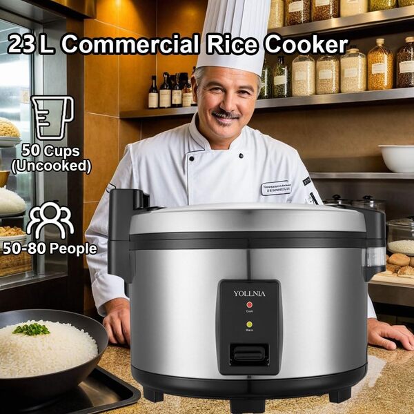 Yollnia Cuiseur de Riz [23L Grande Capacité] Pour 50-80 personnes, antiadhésif, sans le brûler, avec fonction maintien au chaud, 2500 W, Bol antiadhésif amovible lavable,acier inoxydable…