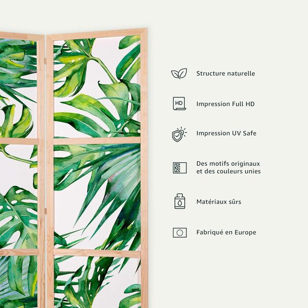 murando - Paravent Intérieur Japonais 225x172 cm - Séparateur de Pièce en Bois Naturel et Toile Imprimée - Paravent Oriental Portable et Pliable - Effet de Marbre Luxueux f-C-0458-bh-c