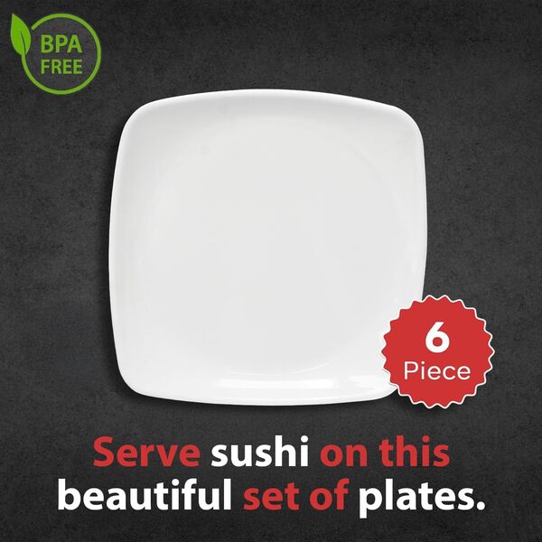 Mr Tazoi 6 assiettes à sushi en mélamine blanche