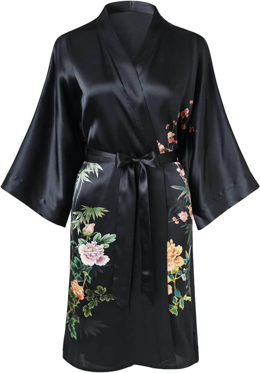 Avis sur la robe kimono Ledamon 100 % soie, noir-b