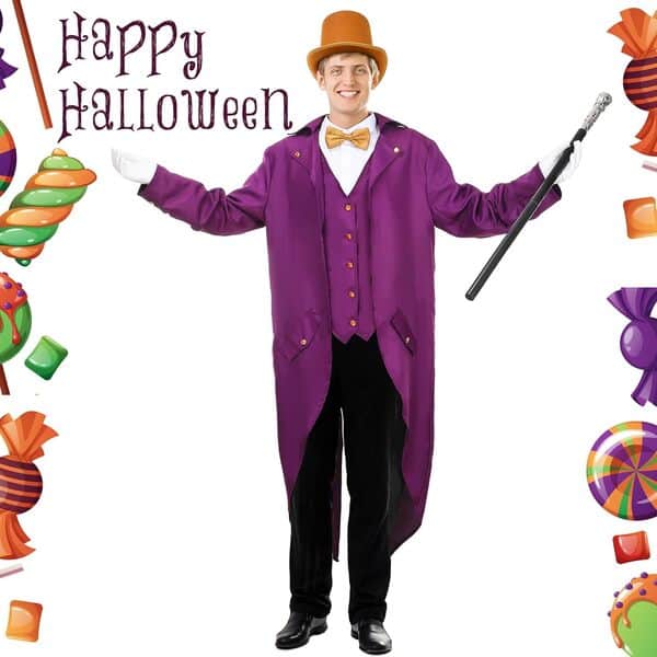 Mepase Costume d'Halloween 6 pièces pour homme adulte avec queue, chapeau, gants, nœud papillon et col pour le cinéma et le cosplay