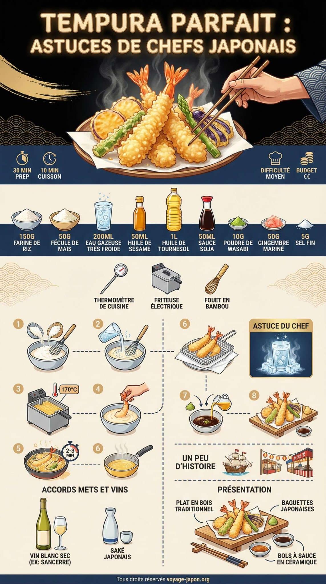 infographie de la recette Tempura parfait : astuces de chefs japonais