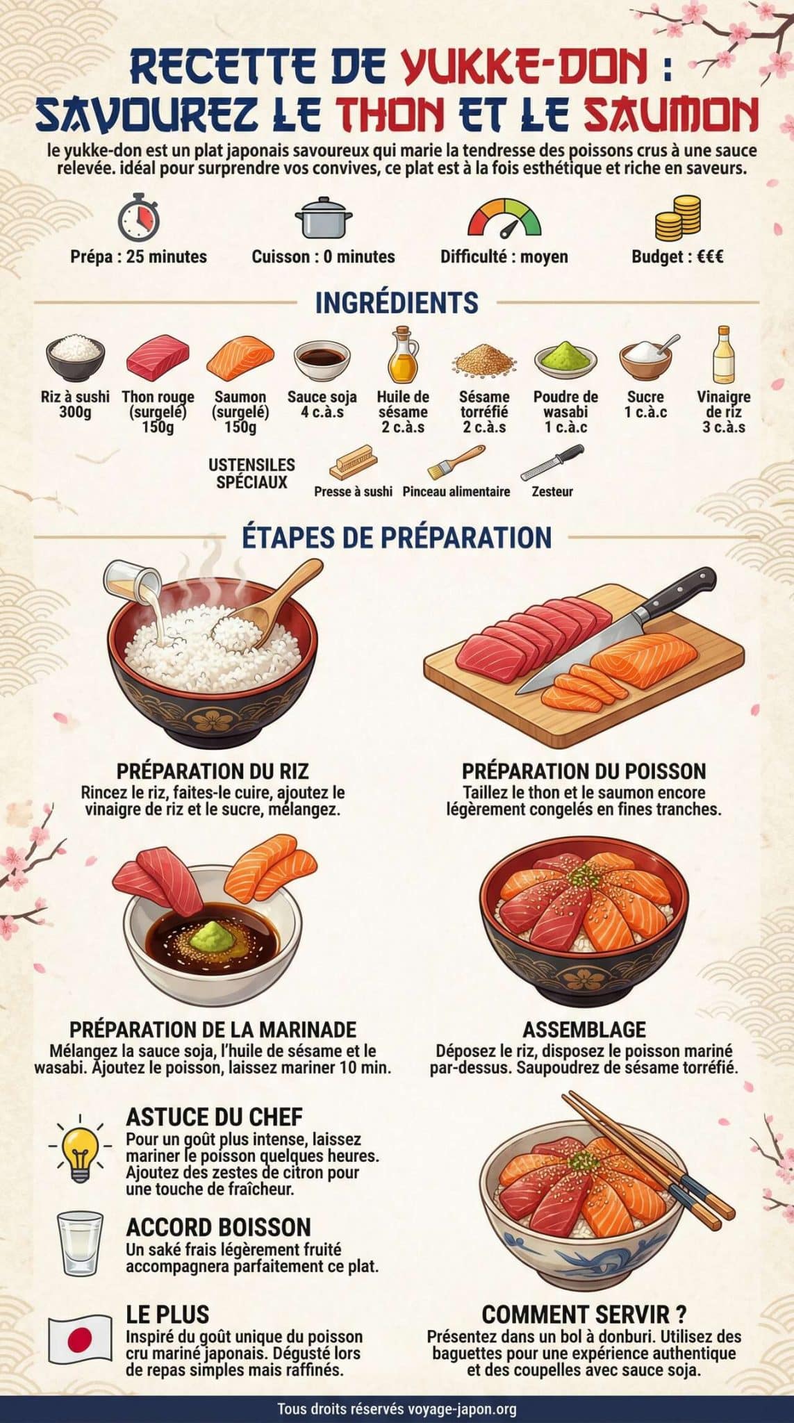 Infographie de la recette Recette de yukke-don : savourez le thon et le saumon Infographie de la recette Recette de yukke-don : savourez le thon et le saumon