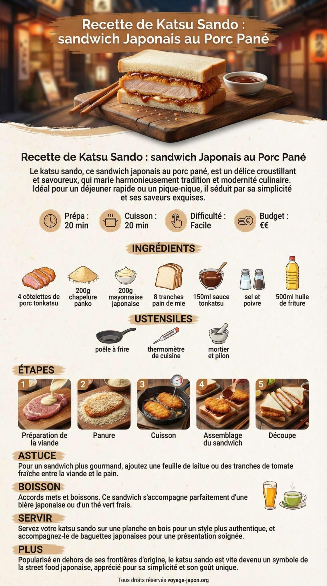Fiche recette Recette de Katsu Sando : sandwich Japonais au Porc Pan&eacute;