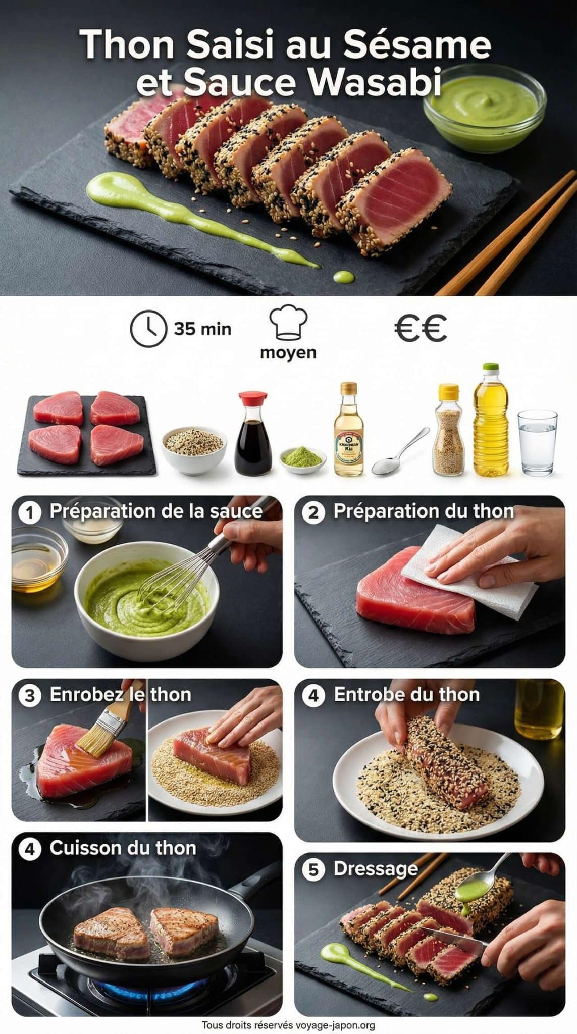 Fiche recette Recette Thon Saisi au Sésame et Sauce Wasabi Fiche recette Recette Thon Saisi au Sésame et Sauce Wasabi