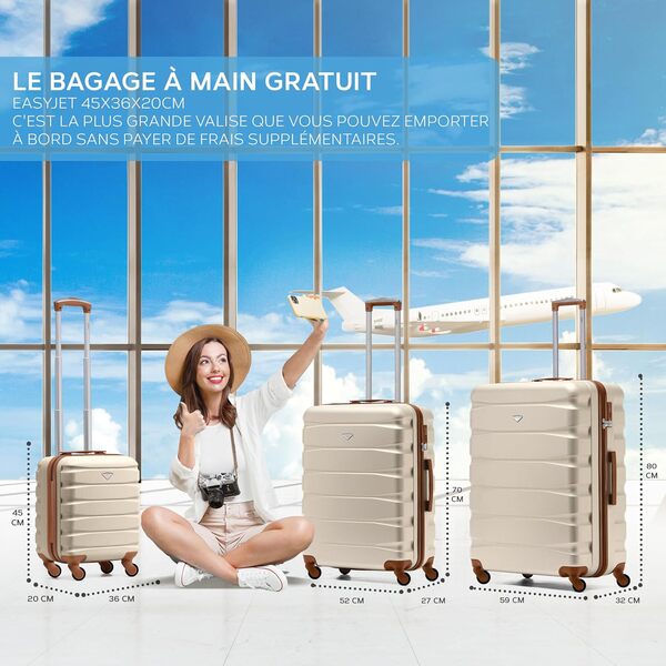 Flight Knight ABS 3 Tailles Valise Legere Compatible avec Air France, Hop ! easyJet, Ryanair Et Bien d'autres ! Bagage a Main Et Bagage en Soute Grande avec 4 Roues (3 PCS)