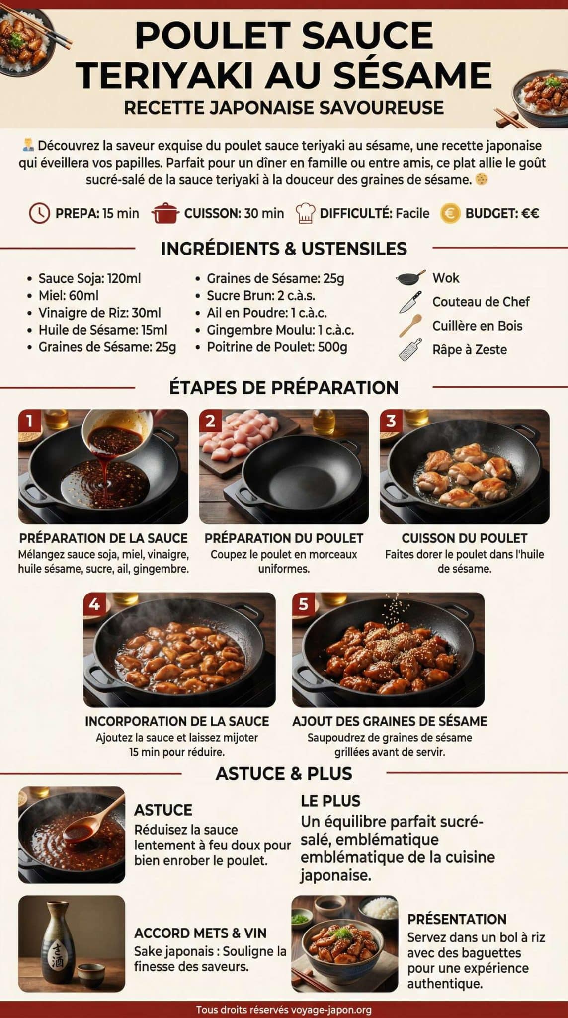 Fiche recette Poulet sauce teriyaki au s&eacute;same : recette japonaise savoureuse