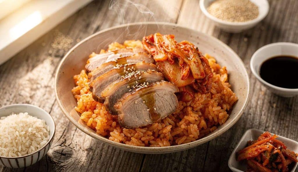 Recette de riz au porc et kimchi avec rice cooker