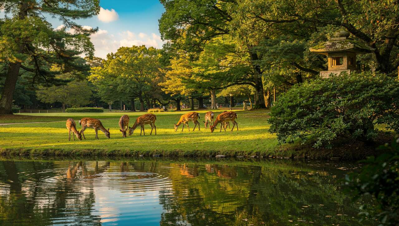&agrave; la rencontre des cerfs dans le parc de nara