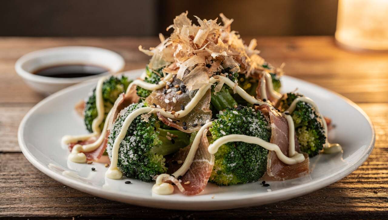 Salade de brocoli, jambon et bonite séchée : recette japonaise complète
